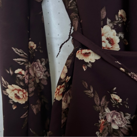 Purple Floral Printed Button Wrap Blouse - Picture 5 of 7